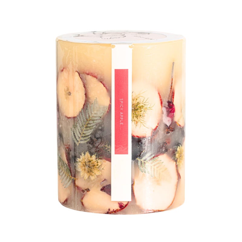 Rosy Rings Medium Round Botanical Candle - Spicy Apple 6.5" Burn Time 200 Hours Notes of Cardamom, Cinnamon, Clove, Long Lasting Candles, Aromatherapy Luxurious Fragrance Elegant Home Decor Gifts - Image 2